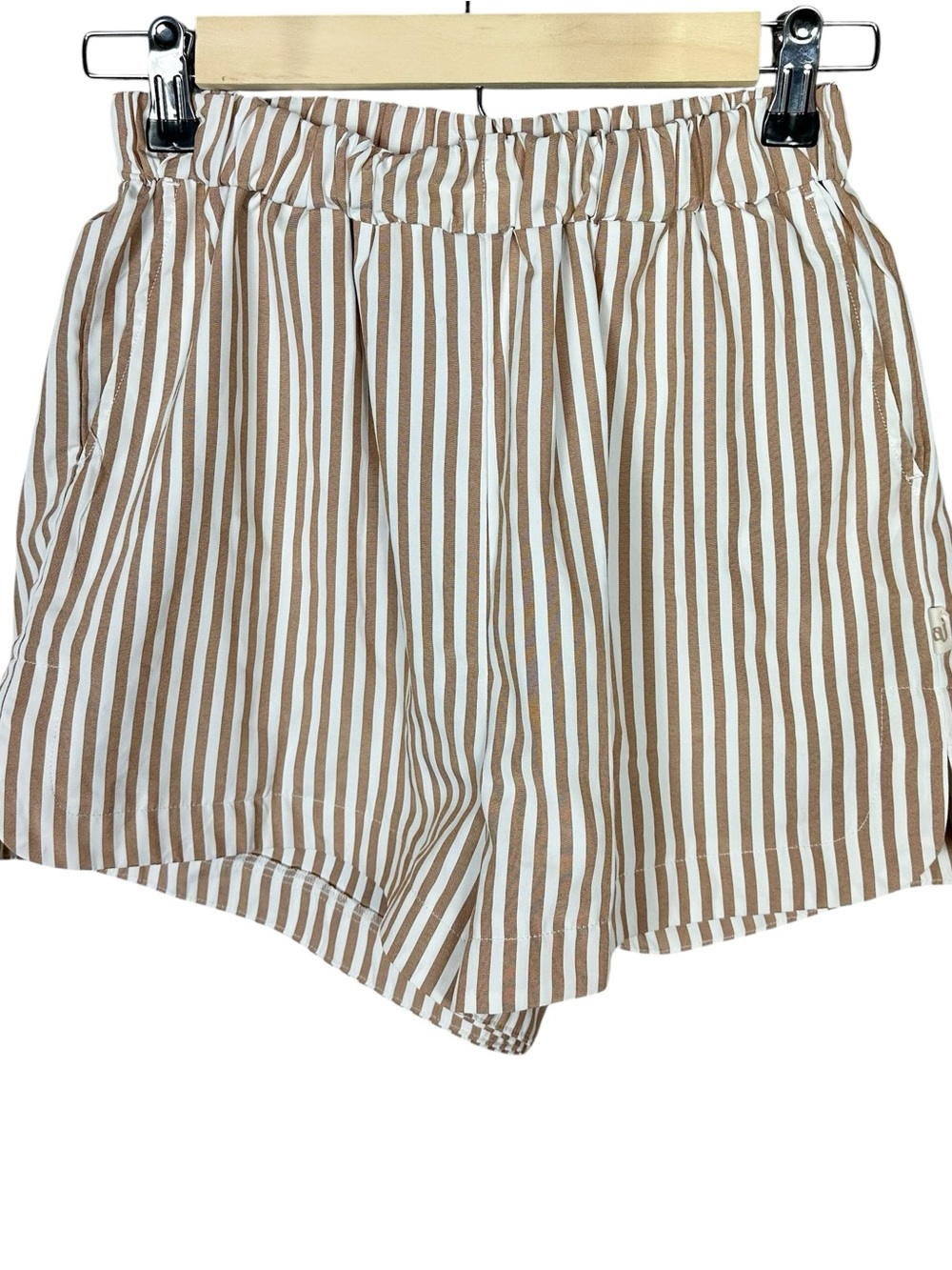 Araminta James Shorts Tan Striped Pockets Elastic Waist Pull-On Womens Small